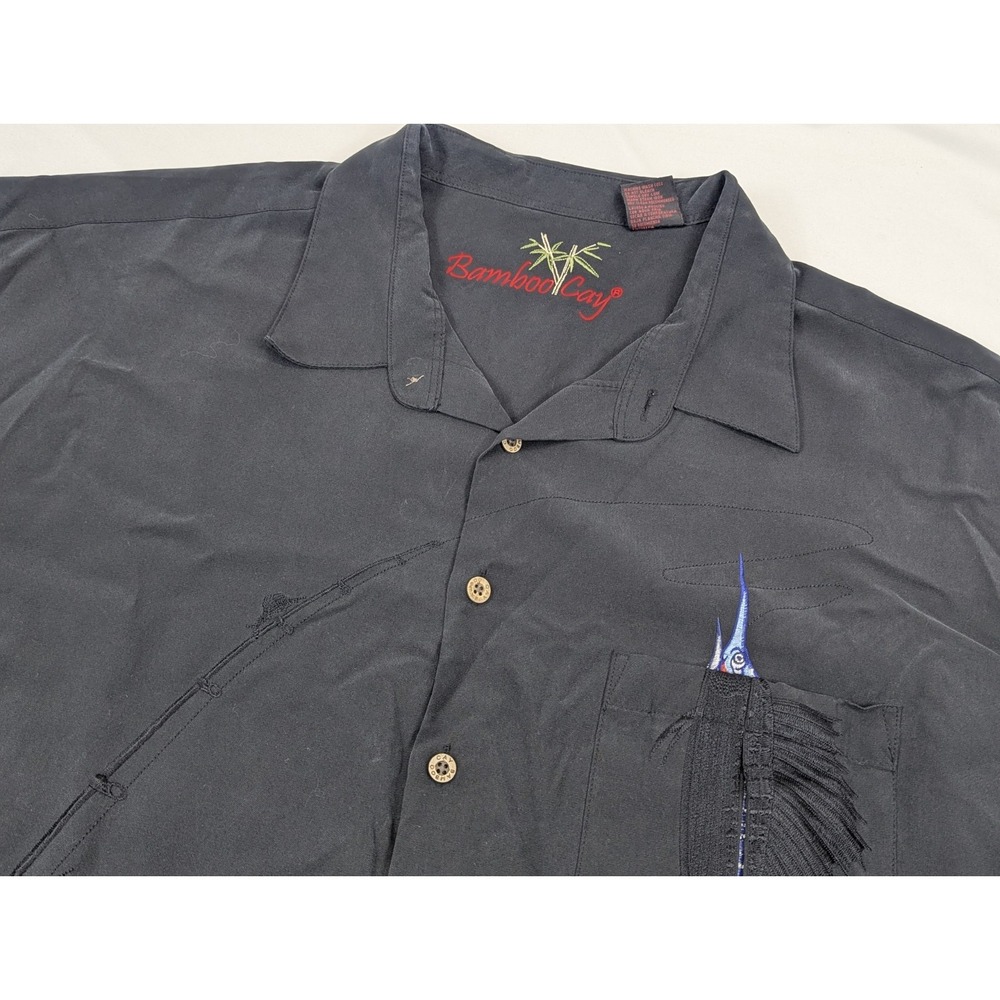 Bamboo Cay Shirt Mens 4XL Marlin Embroidery Fishing Black Modal Outdoor